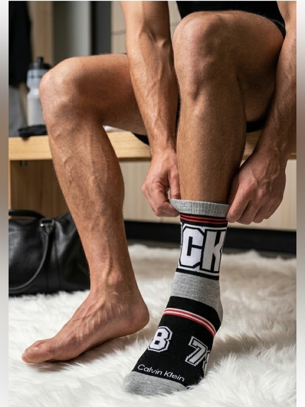 Rare Calvin Klein Black, Gray & Red Logo Crew Socks NWOT